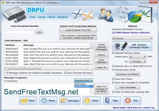 Modem Bulk Text SMS Software screenshot